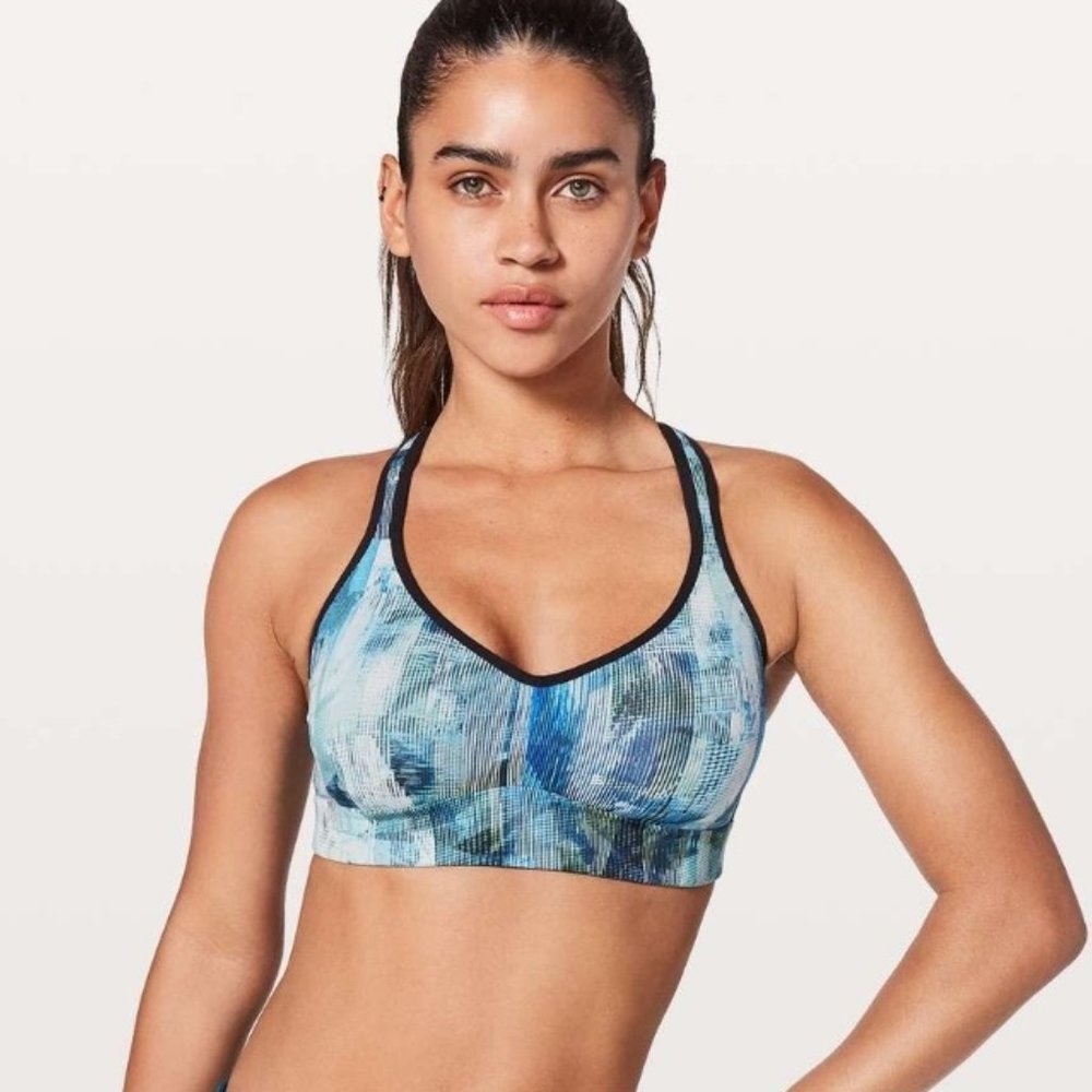 Lululemon Speed Up Sports Bra Sun Dazed Multi Blue Mesh Racerback 8
